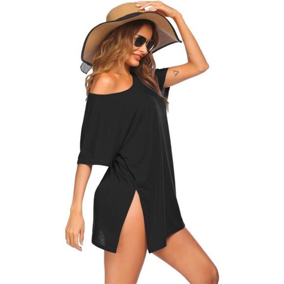 Women's Swimsuit Beach Cover Up Short Sleeve Cover Ups Bathing Suit Coverups - Picture 3 of 6